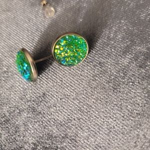 Green Druzy stud earrings